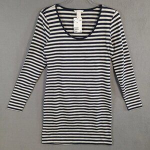 H&M Women's Long Sleeve Striped Knit Mini Dress Size M Blue Gray Scoop Neck NWT